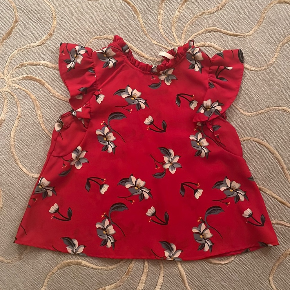 True Destiny | Red Floral Flowy Blouse Small